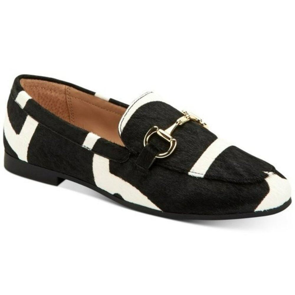 Alfani Gayle Haircalf Loafers Black White Animal Print Slip On Comfort Flats 6